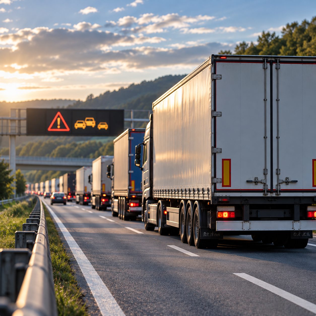 Lastwagen auf einer Straße als Beispiel für einen gestockten Lieferweg