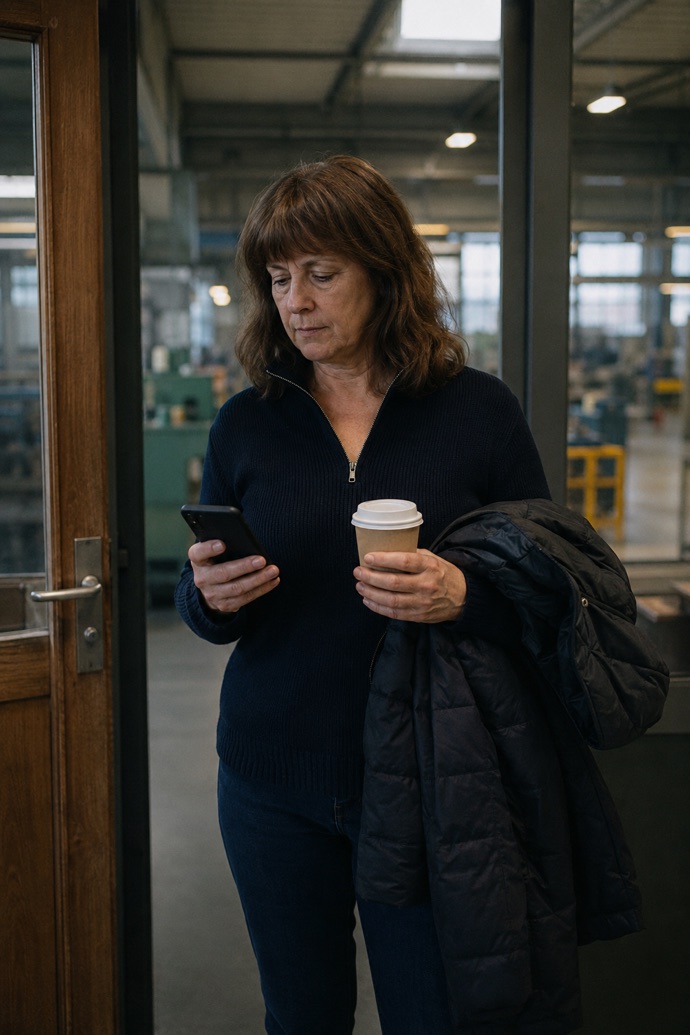 Specialist retail: demand and supply in view An employee enters a plant hall holding coffee and a phone